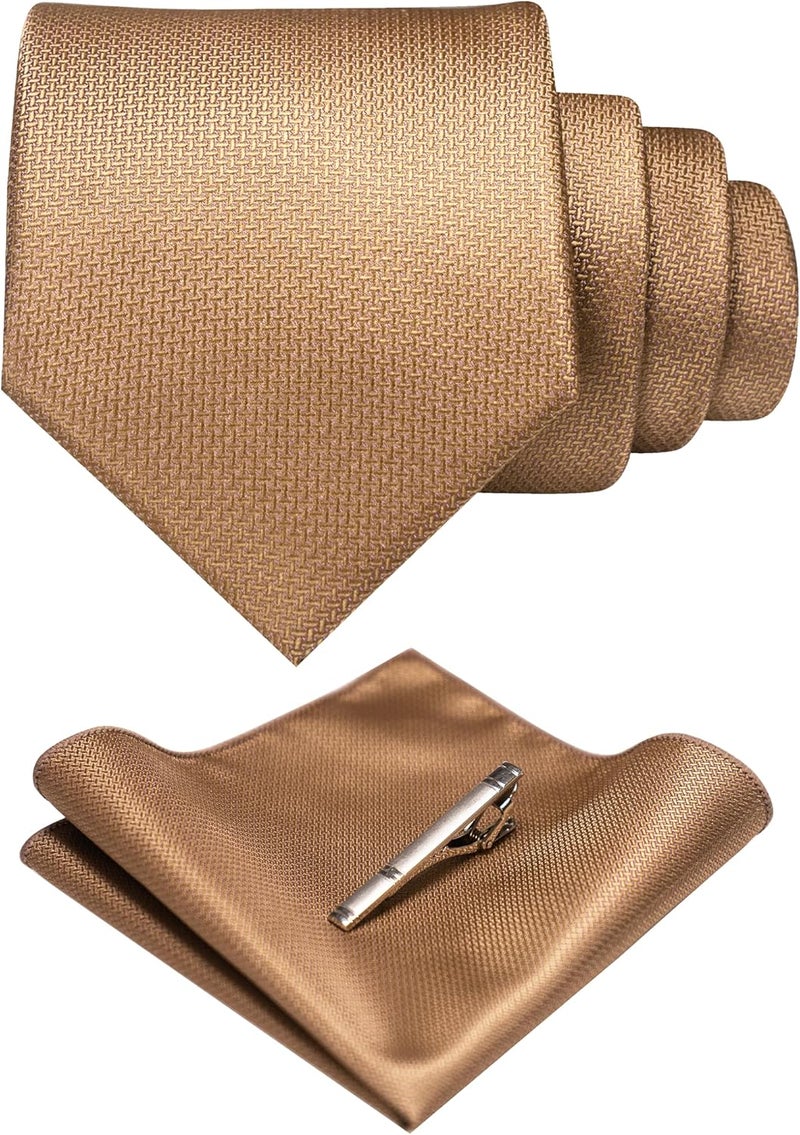 RBOCOTT Silk Stripe Plaid Tie and Pocket Square with Tie Clip Sets for Men - Image 1